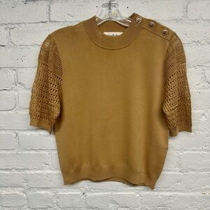 Ba&sh SHIRLEY camel Knit Top Size Small Short Sleeve NWT